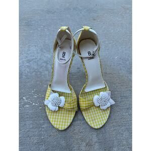 Bakers Womens Vintage 50s High Heels Yellow White Checkerboard Fabric Floral 7B